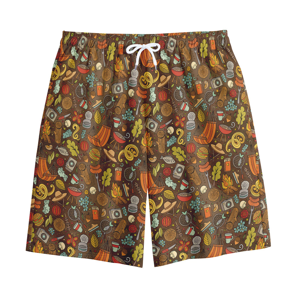 Cartoon Camping Pattern Print Cotton Shorts