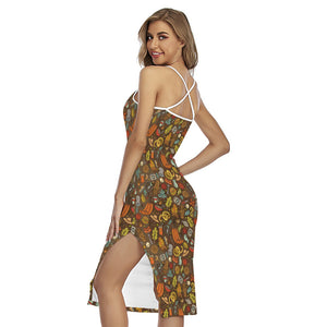 Cartoon Camping Pattern Print Cross Back Cami Dress