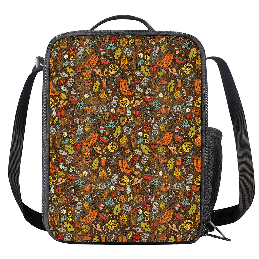 Cartoon Camping Pattern Print Crossbody Lunch Bag