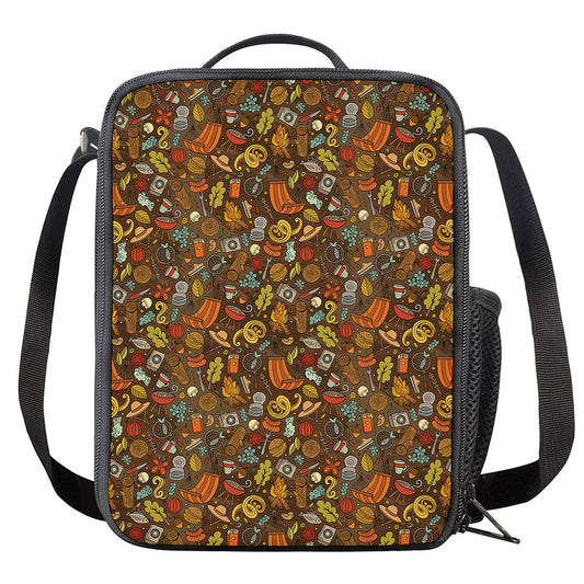 Cartoon Camping Pattern Print Crossbody Lunch Bag