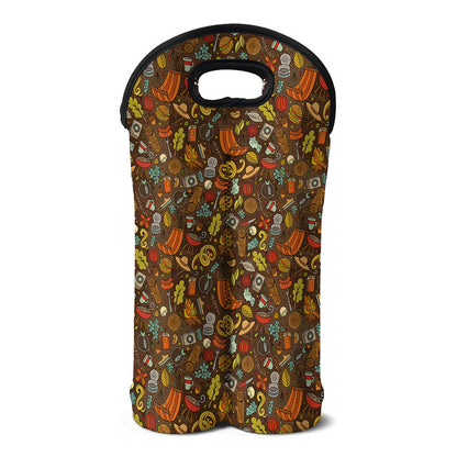 Cartoon Camping Pattern Print Double Neoprene Wine Tote