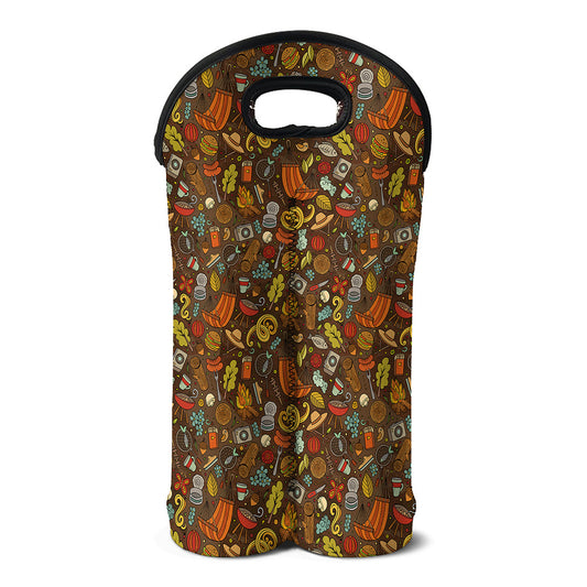 Cartoon Camping Pattern Print Double Neoprene Wine Tote