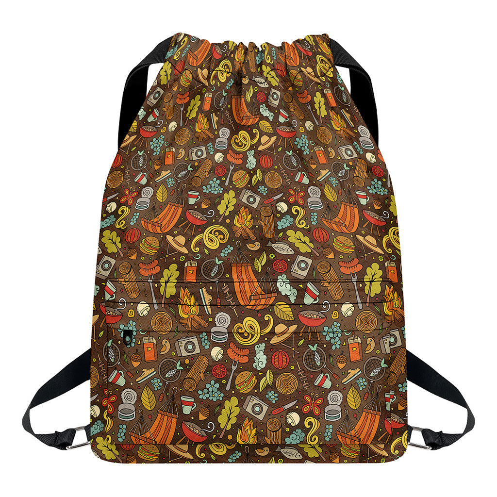 Cartoon Camping Pattern Print Drawstring Backpack