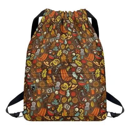 Cartoon Camping Pattern Print Drawstring Backpack