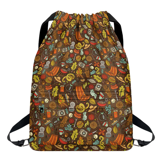 Cartoon Camping Pattern Print Drawstring Backpack