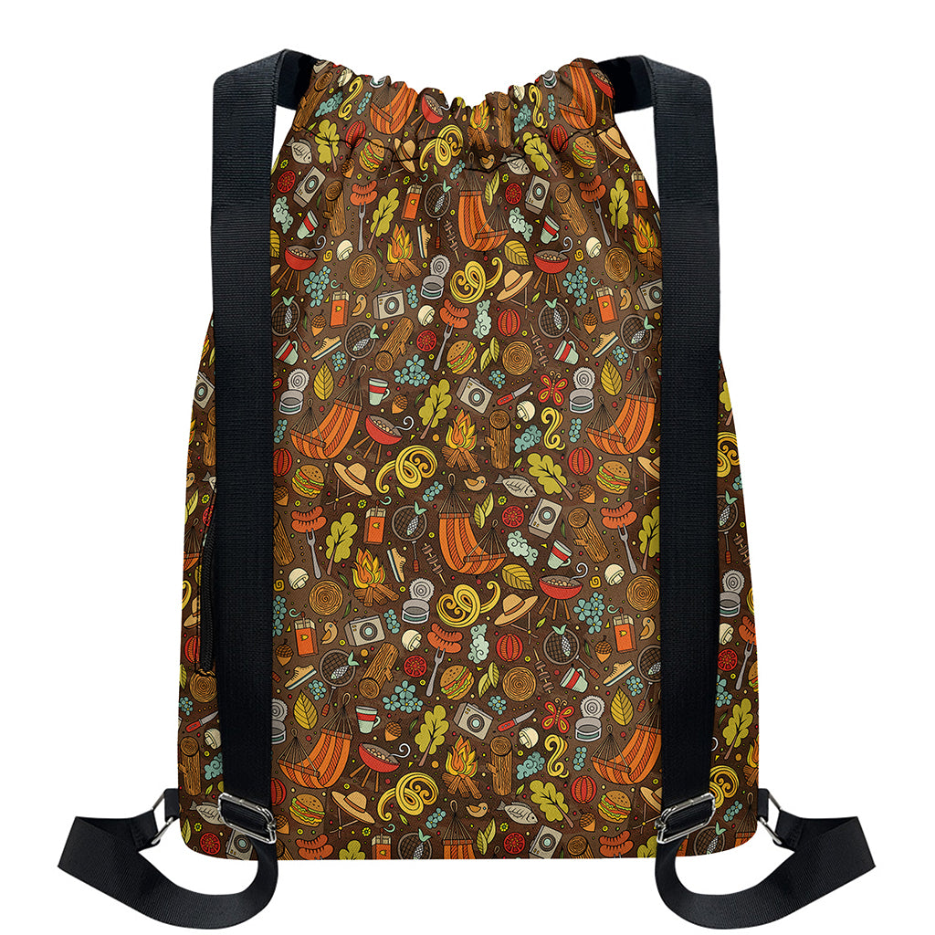 Cartoon Camping Pattern Print Drawstring Backpack
