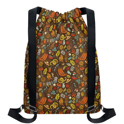 Cartoon Camping Pattern Print Drawstring Backpack