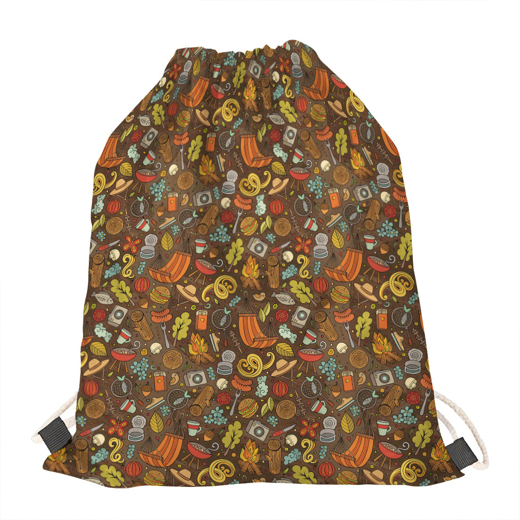 Cartoon Camping Pattern Print Drawstring Bag