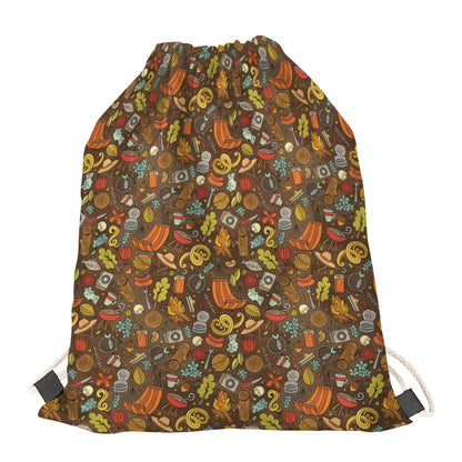 Cartoon Camping Pattern Print Drawstring Bag
