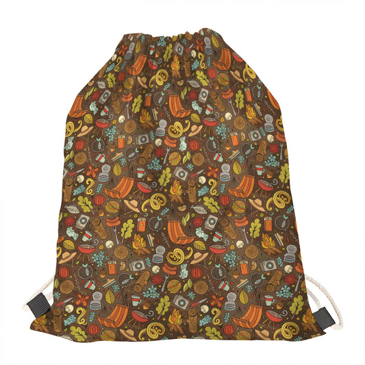 Cartoon Camping Pattern Print Drawstring Bag