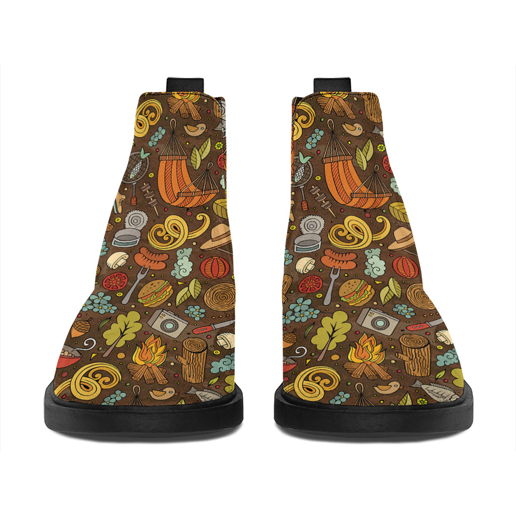 Cartoon Camping Pattern Print Flat Ankle Boots