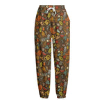 Cartoon Camping Pattern Print Fleece Lined Knit Pants