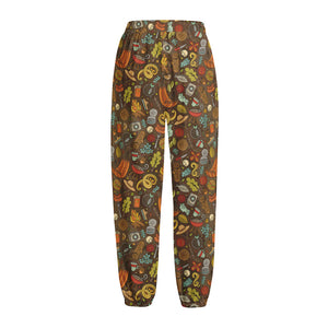 Cartoon Camping Pattern Print Fleece Lined Knit Pants