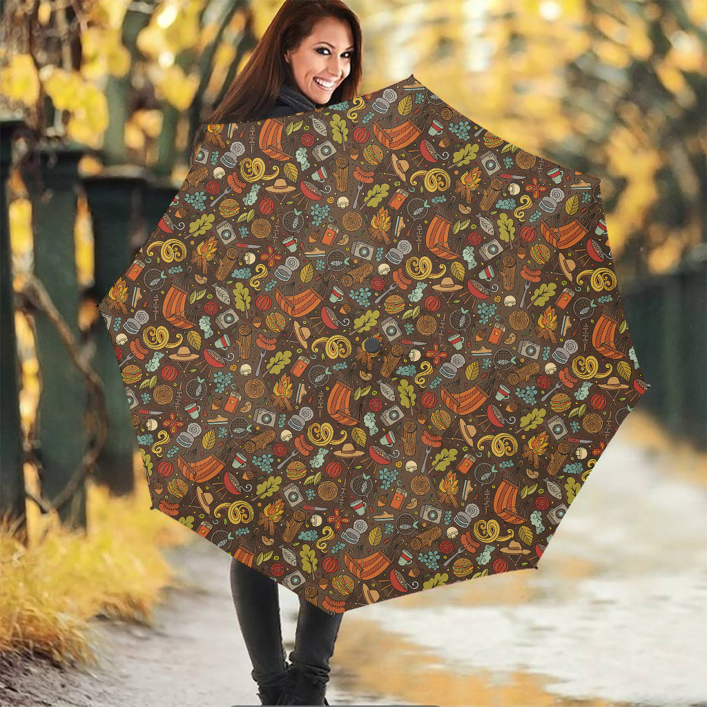 Cartoon Camping Pattern Print Foldable Umbrella