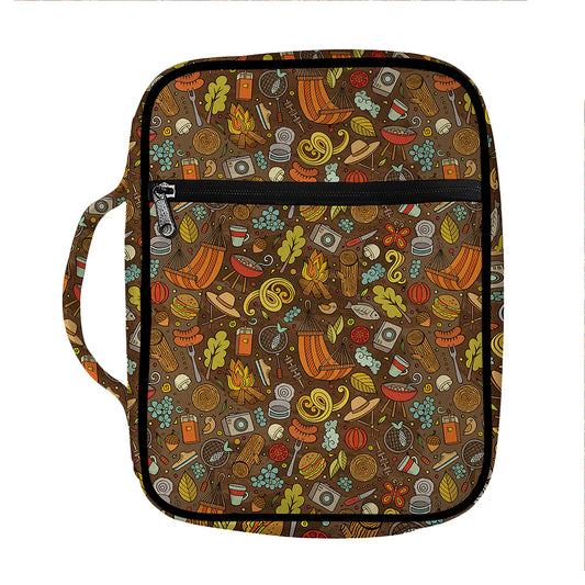 Cartoon Camping Pattern Print Front Pocket Bible Bag