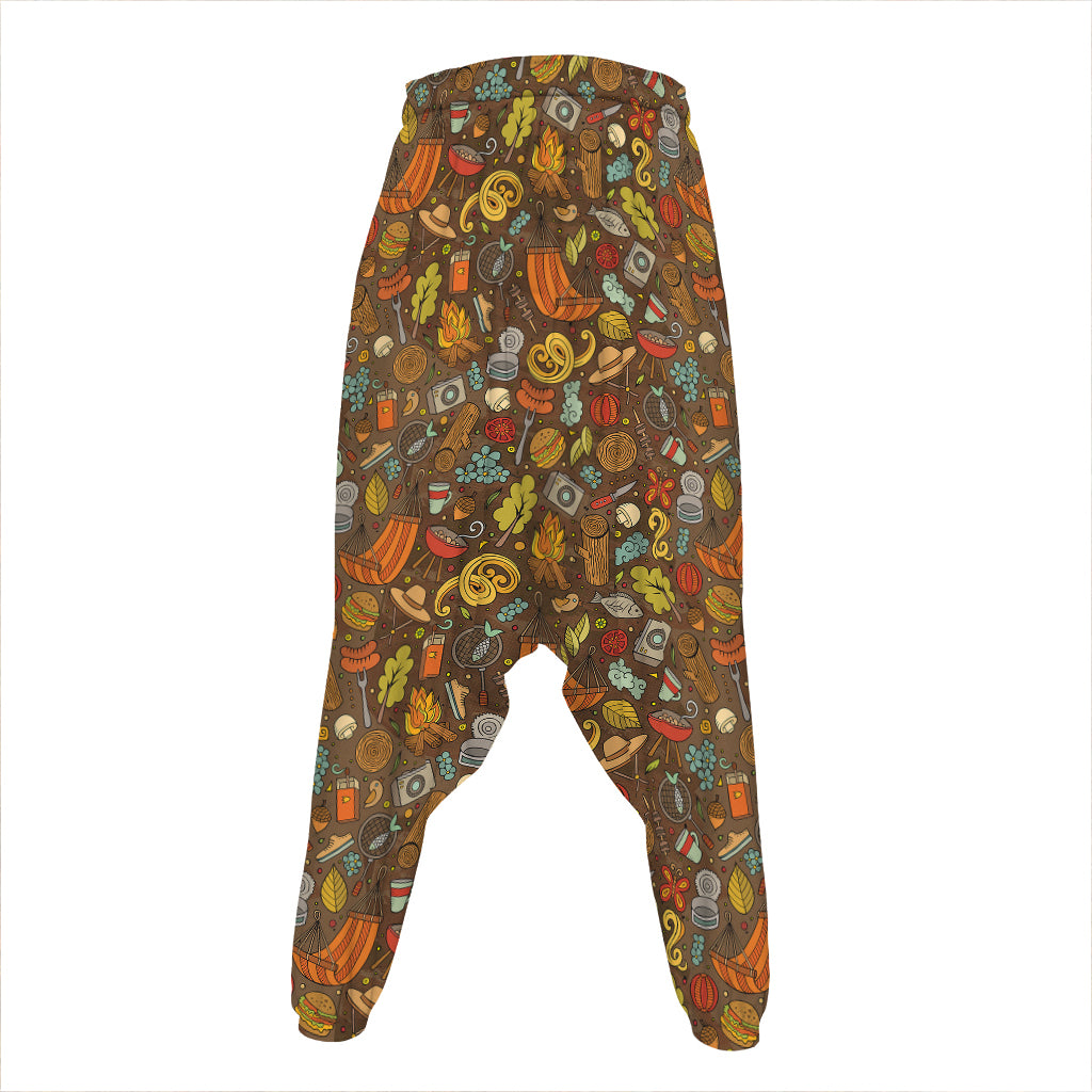 Cartoon Camping Pattern Print Hammer Pants