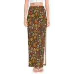 Cartoon Camping Pattern Print High Slit Maxi Skirt