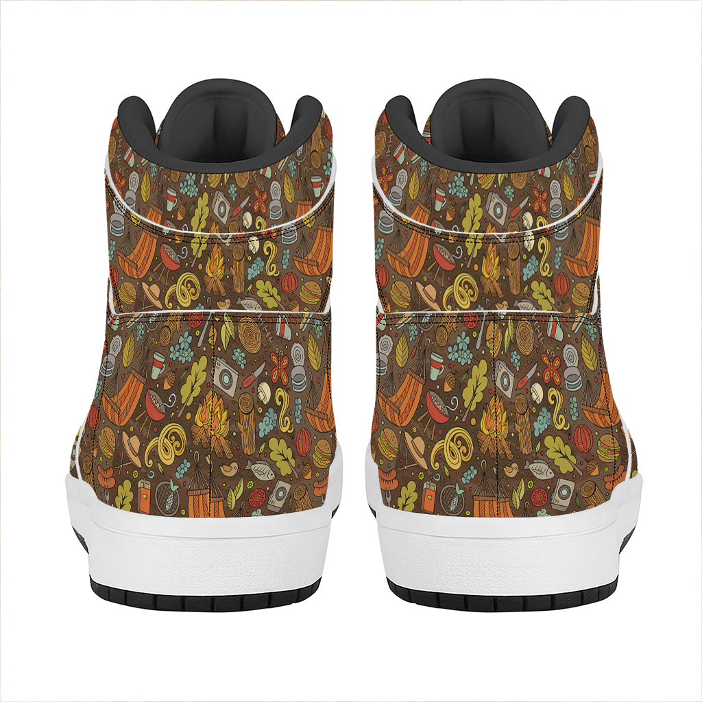 Cartoon Camping Pattern Print High Top Leather Sneakers