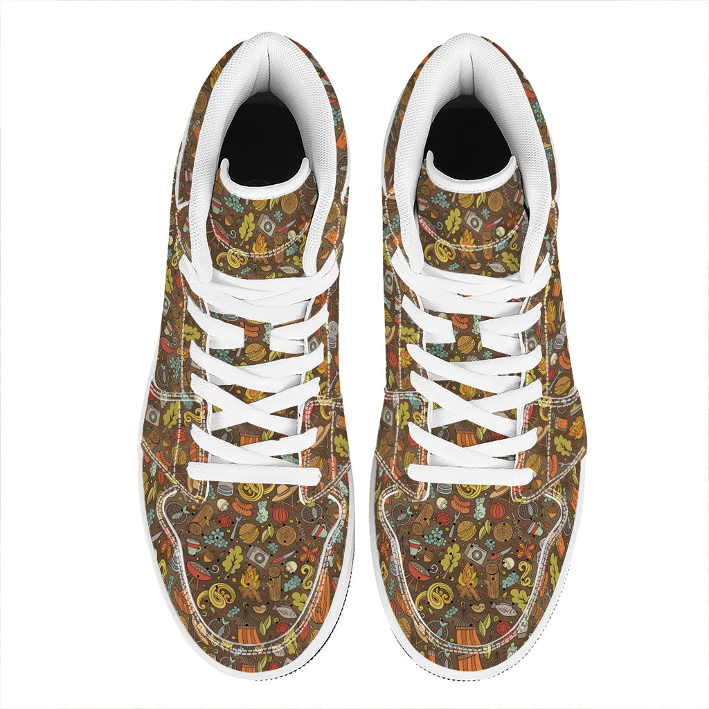 Cartoon Camping Pattern Print High Top Leather Sneakers