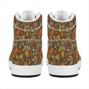 Cartoon Camping Pattern Print High Top Leather Sneakers