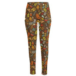 Cartoon Camping Pattern Print High-Waisted Pocket Leggings