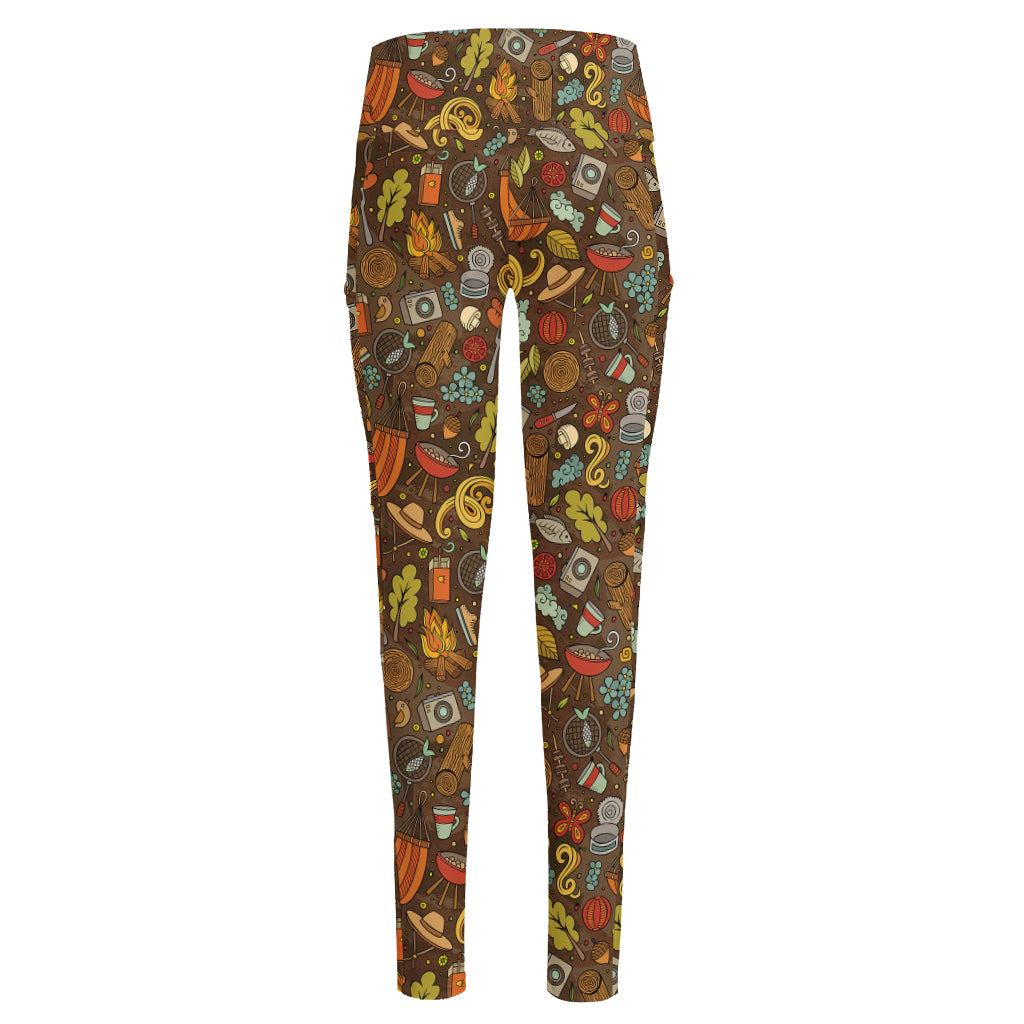Cartoon Camping Pattern Print High-Waisted Pocket Leggings