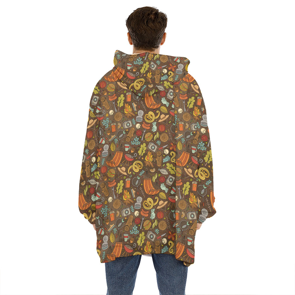 Cartoon Camping Pattern Print Hoodie Blanket