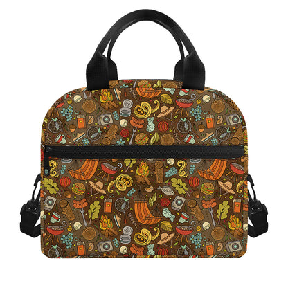 Cartoon Camping Pattern Print Insulated Lunch Bag