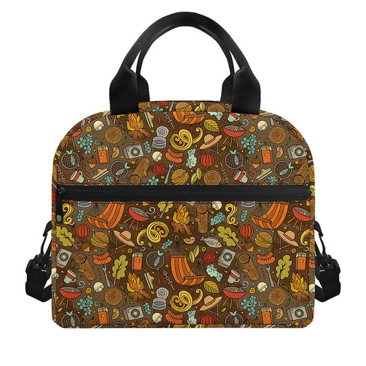 Cartoon Camping Pattern Print Insulated Lunch Bag