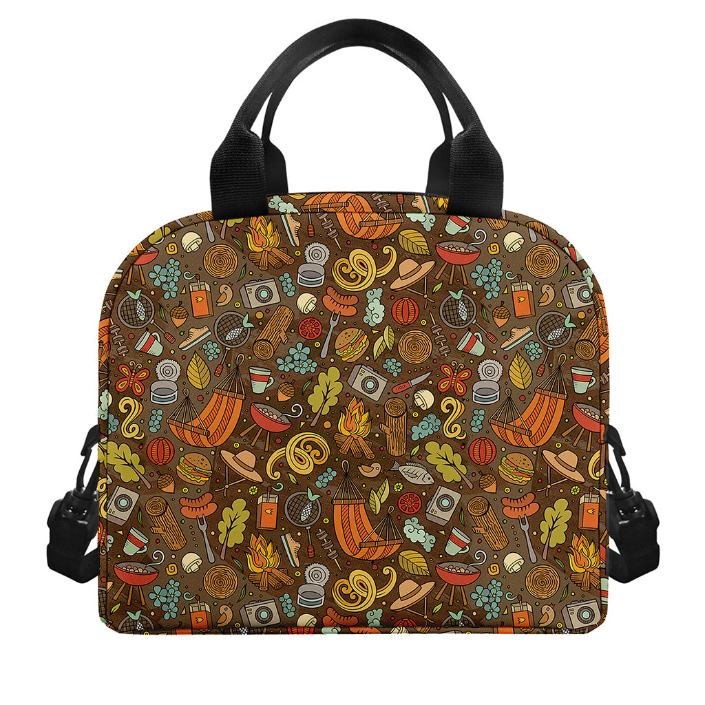 Cartoon Camping Pattern Print Insulated Lunch Bag