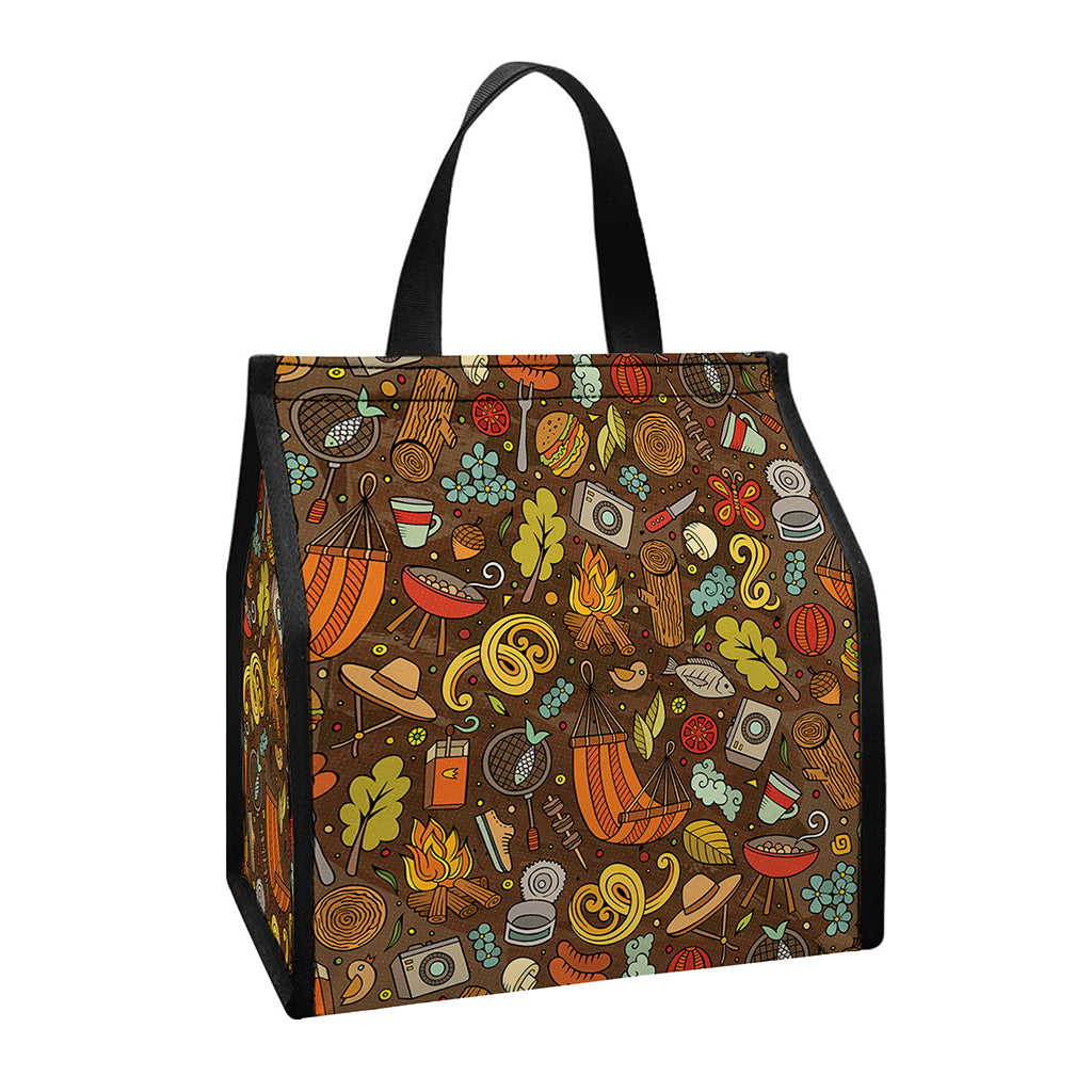 Cartoon Camping Pattern Print Insulated Lunch Tote