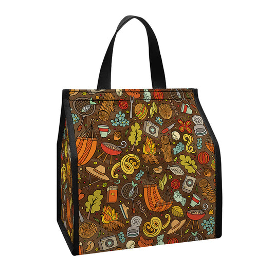 Cartoon Camping Pattern Print Insulated Lunch Tote