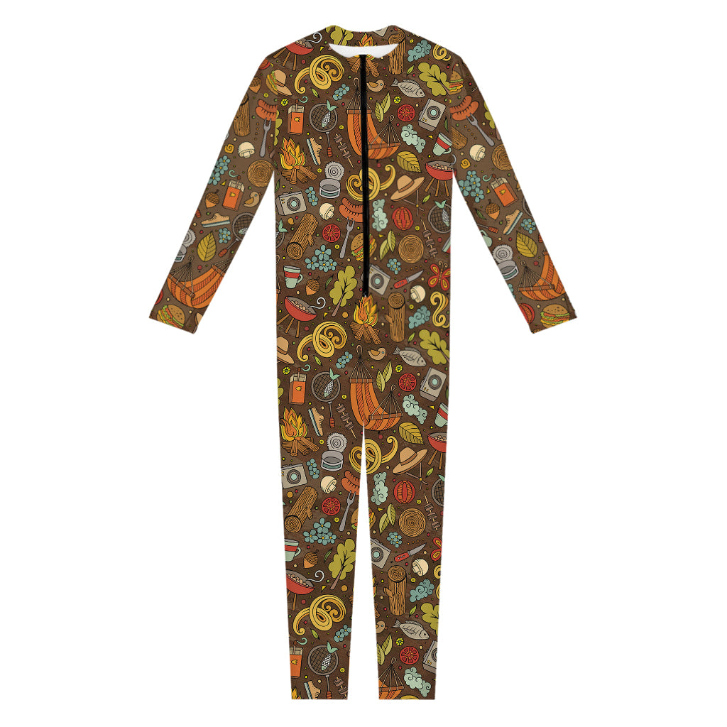 Cartoon Camping Pattern Print Jumpsuit