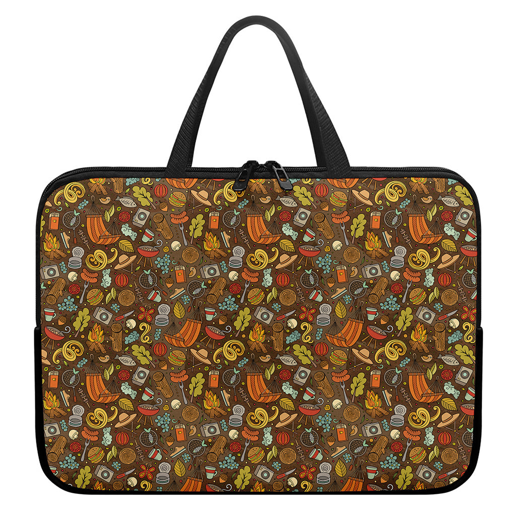Cartoon Camping Pattern Print Laptop Sleeve With Handle