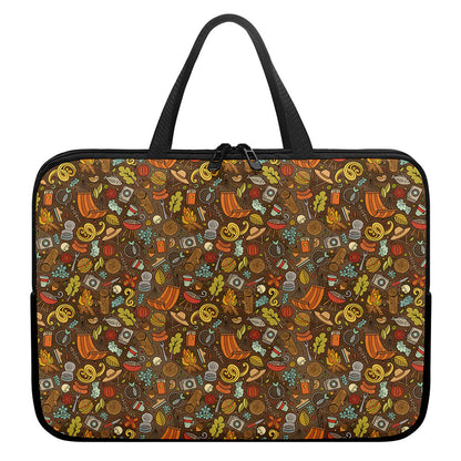 Cartoon Camping Pattern Print Laptop Sleeve With Handle