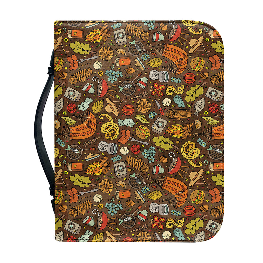 Cartoon Camping Pattern Print Leather Bible Cover