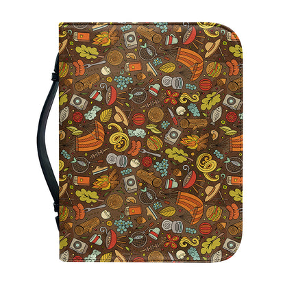 Cartoon Camping Pattern Print Leather Bible Cover