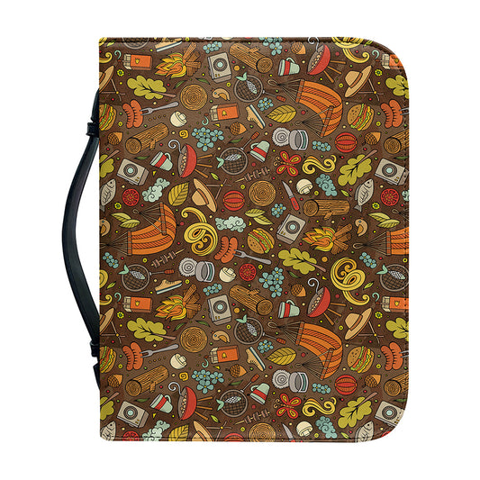 Cartoon Camping Pattern Print Leather Bible Cover