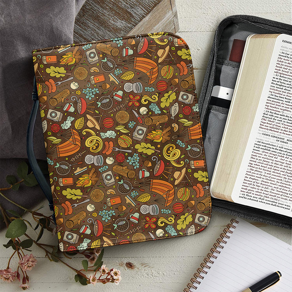 Cartoon Camping Pattern Print Leather Bible Cover