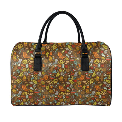 Cartoon Camping Pattern Print Leather Duffle Bag