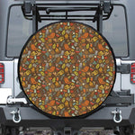 Cartoon Camping Pattern Print Leather Spare Tire Cover
