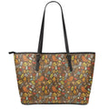 Cartoon Camping Pattern Print Leather Tote Bag With Zipper