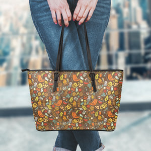 Cartoon Camping Pattern Print Leather Tote Bag