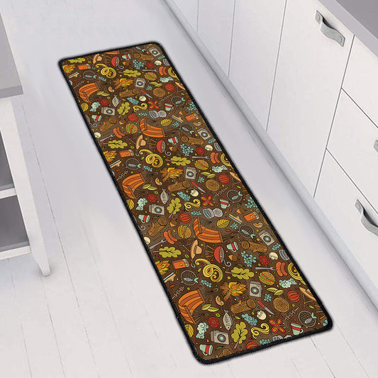 Cartoon Camping Pattern Print Long Kitchen Mat