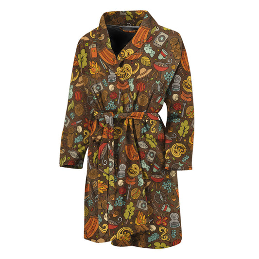 Cartoon Camping Pattern Print Men's Bathrobe