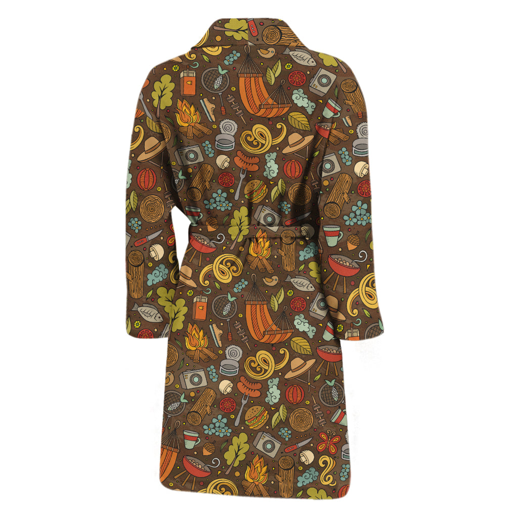 Cartoon Camping Pattern Print Men's Bathrobe