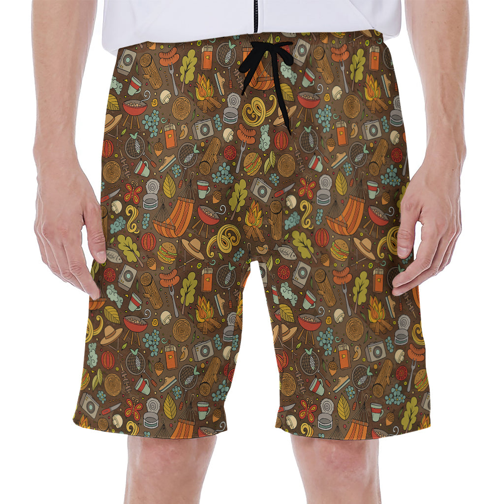 Cartoon Camping Pattern Print Men's Beach Shorts