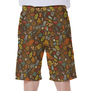 Cartoon Camping Pattern Print Men's Beach Shorts