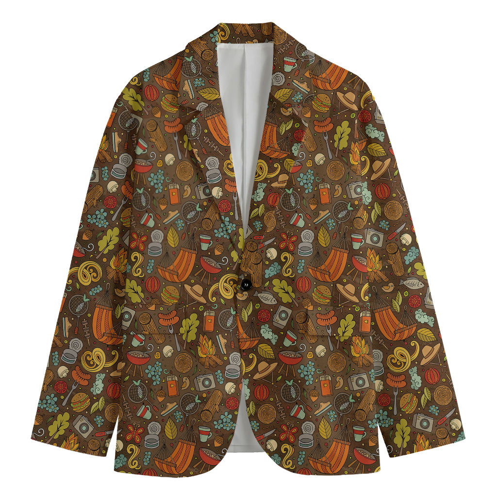 Cartoon Camping Pattern Print Men's Blazer