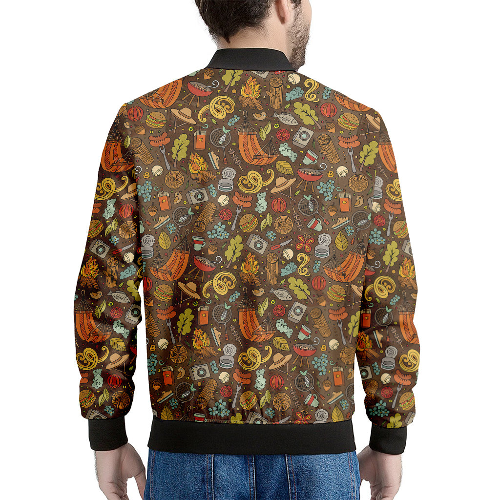 Cartoon Camping Pattern Print Men's Bomber Jacket